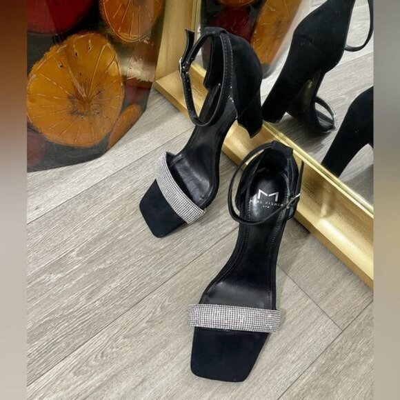 MARC FISHER LTD Angelo Ankle Strap Cocktail‎ Heel Sandals in Black Suede 6.5 - Picture 3 of 10